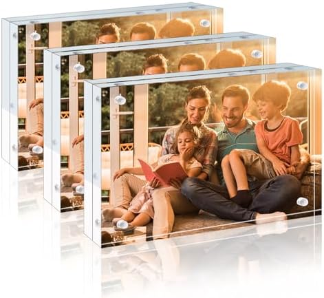 Egofine 3.5x5 Acrylic Frames 3 Pack, 20mm Thicker Frameless Clear Picture Frames, Double Sided Magnetic Picture Frames, Free Standing Desktop Display by Egofine