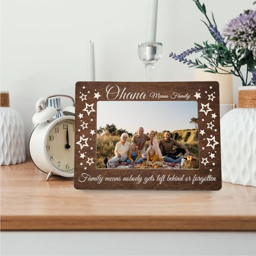 Family Picture Frame Gifts - Hawaiian Gifts - Ohana Means Family Wooden Photo Frame 4x6, Gift for Mom Dad Grandma Grandpa - Image 3