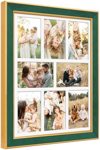 Suede 13x17 Picture Frame Display 8 Opening 4x6 Picture Frames Collage Wall Decor with Mat,Multi Photo Frame for Plexiglass,Wall Decor,1Pack,Green by AnoziebyProductsunder