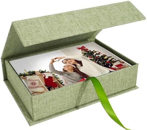 Photo Storage Box 4x6, Linen Photo Box - Grassgreen by Hiwhy