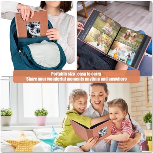 Photo Album 4x6 with 200 Pockets, Slip-in Picture Albums, Linen Cover Memory Book with Front Window, Black Page Vertical Photo Book for Wedding, Family, Anniversary, Baby, Vacation(Orange) - Image 4
