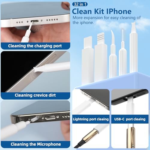 Inesore 32 in 1 Phone Cleaning Kit for iPhone AirPods MacBook Earbuds-White - Image 2