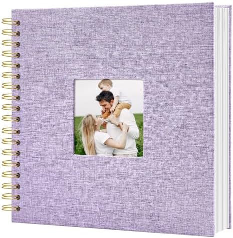 Scrapbook Photo Album Linen Cover, 8 x 8 Inch Hardcover Kraft White Pages Memory Book, for Travel Wedding Guest Book Christmas Baby Shower (20 Sheets/ 40 Pages,Light Purple) by HenPisen