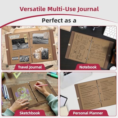 Vienrose Leather Scrapbook Photo Album with 60 Pages Kraft Paper for 4x6 Photos, Vintage binder 3 ring DIY Memory Book for Valentines Anniversary Christmas Birthday Travel Brown - Image 5