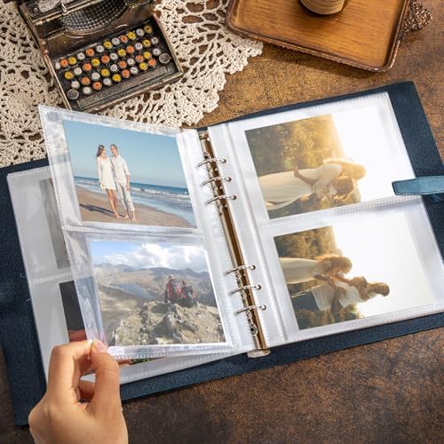 Leather Photo Album for 4x6 Pictures Album Book With Writing Space for Family Wedding Anniversary Birthday Christmas Baby Vacation, Gift for Anniversary (Blue Heart) - Image 3