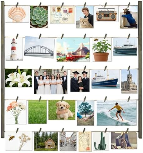 Love-KANKEI Wood Picture Frames Collage Wall Decor Display,30 Clips,26"×29" by Love-KANKEI