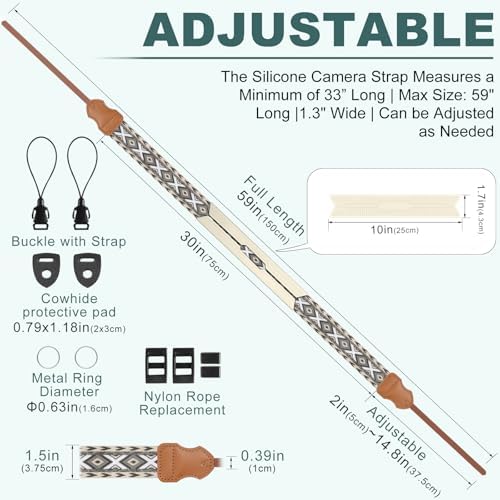 FIEIL Neck Strap Silicone Camera Straps - Padded Camera Strap, 1.5" Wide Adjustable Neck Strap - Compatible with Canon, Nikon, Sony, and More DSLR and Mirrorless Cameras (Khaki Gray White Rhombus) - Image 5