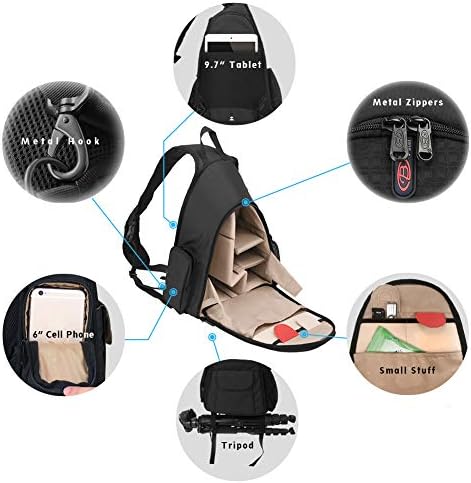 Camera Sling Backpack Waterproof for DSLR Camera with Rain Cover,Black - Image 6