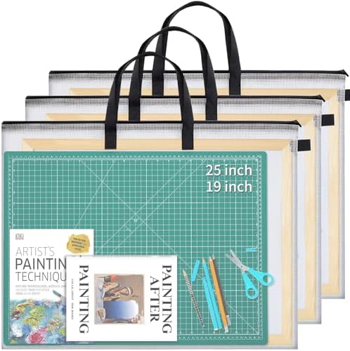 YOPCDJ 3 Pcs 25x19 inches Art Portfolio Case, Storage Chart Art Portfolio Bag with Handle, Zippered Storage Folder for Bulletin Board, Poster, Scrapbook, and Keepsake by YOPCDJ
