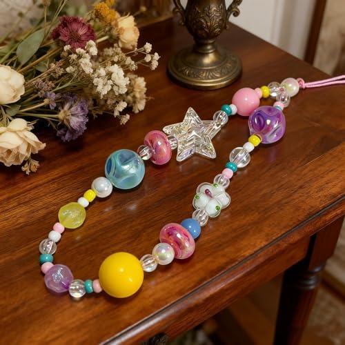2 Pcs Phone Charm Strap Hand for iPhone Wrist Strap Camera Lanyard Pearl Beaded Cute Chain String Accessories Universal for iPhone 17 16 Pro 15 Samsung Women Girls Keychain Colored Beads and Shells - Image 6