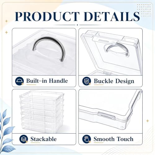 Yesland 5x7inch Photo Storage Box, 6 Inner Photo Cases Keeper with Handle, Clear Plastic Seed Organizer, Craft Storage Container for Greeting Cards Pictures Stamps Scrapbooking Office Supplies - Image 4