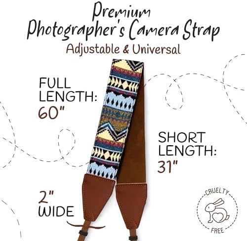 Art Tribute Camera Strap - Shoulder, Crossbody & Neck Camera Strap for Photographers, Fits All Cameras, Canon Nikon Sony Fujifilm, Padded Strap W/Quick Release, Embroidered Cotton & Leather Ends - Image 5