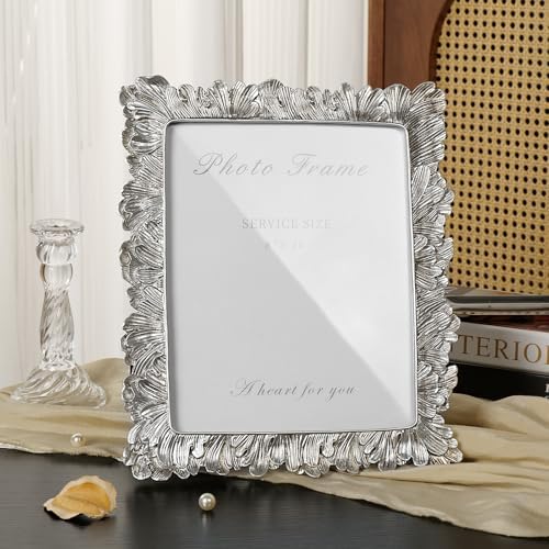 Cuspin 8x10 Picture Frame Silver Vintage Ornate Palm Leaf Resin Frame - Image 2