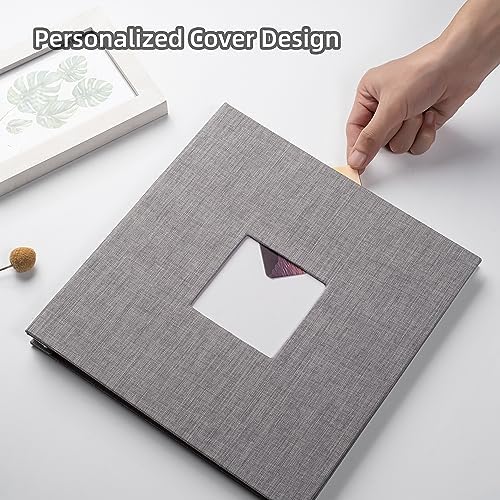HoneyTolly Large Photo Album Self Adhesive, DIY Scrapbook Album for 3x5 4x6 8x10 Pictures, 60 Pages Linen Cover Memory Book, Ideal Gift for Family Wedding Baby Christmas Anniversary(Grey) - Image 2