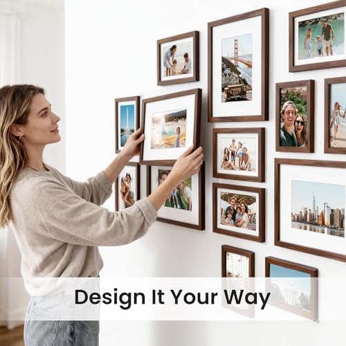 upsimples Picture Frames set of 19, Including 8x10, 5x7, 4x6 Brown Frame - Image 7