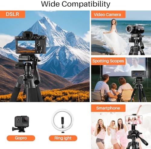 Fotopro 69'' Camera Tripod Lightweight Portable Travel Tripod for Camera and Phone with Detachable 3-Way Pan Head Phone Stand for Video Recording with Carry Bag and Cellphone Clip, Max Load 6.6lb - Image 7