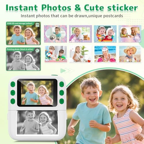 Instant Print Camera for Kids, Christmas Birthday Gifts for Girls Boys, 1080P Instant Digital Print Cameras for Toddler,Portable Toy for 4 5 6 7 8 9 10 Year Old Girl with 32GB SD Card，White - Image 3