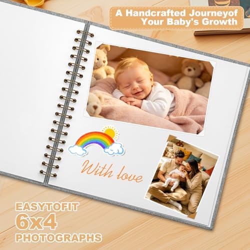 Scrapbook Photo Album Linen Cover, 8 x 8 Inch Hardcover Kraft White Pages Memory Book, for Travel Wedding Guest Book Christmas Baby Shower (40 Sheets/ 80 Pages,Grey) - Image 3
