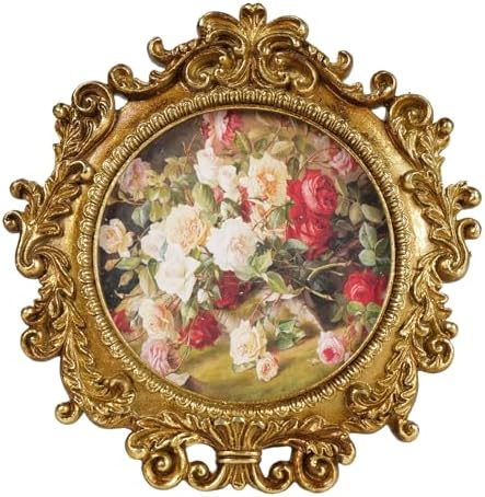 Cuspin 4x4 Picture Frame Gold Vintage Round Floral Resin Frame by Cuspin
