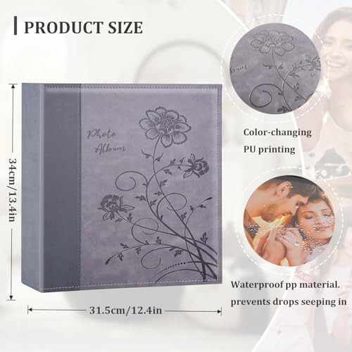 Artmag Photo Picutre Album 4x6 500 Photos, Extra Large Capacity Leather Cover Wedding Family Photo Albums Holds 500 Horizontal and Vertical 4x6 Photos(Grey), 500 Pockets - Image 2