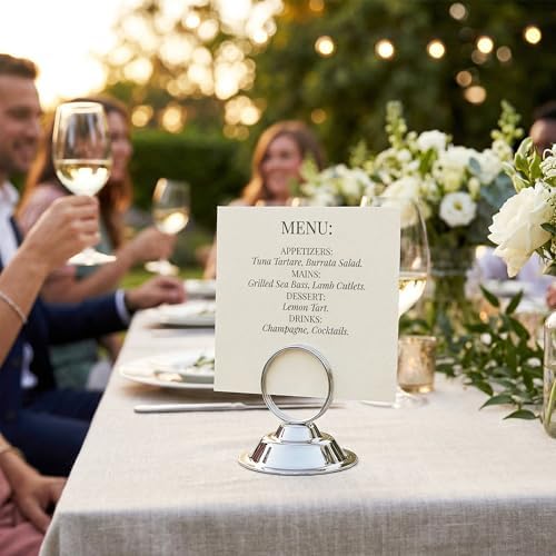 Urban Deco 16 PK Table Card Holder Place Card Holders Steel Card Holders for Photos, Food Signs, Memo Notes, Weddings, Restaurants, Birthday (Silver) - Image 6