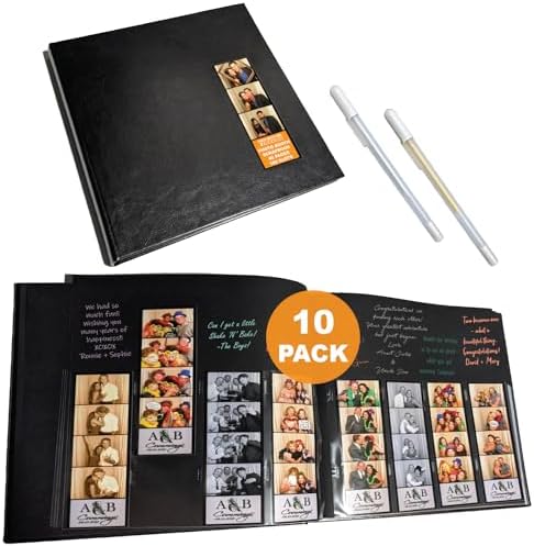 2x6 Strip Album, Black Cover Black Pages, 2 Gel Pens, 10pk by PhotoBoothNook