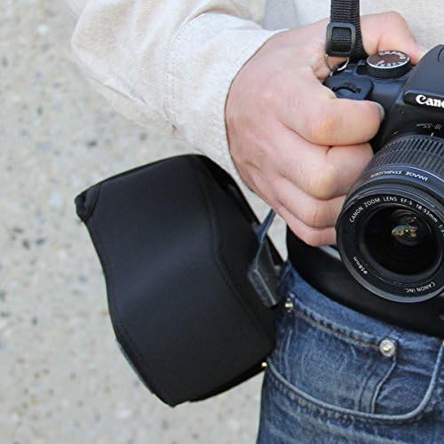 USA Gear Camera Sleeve (Medium) for Compact SLRs Compatible with Canon EOS R100 Nikon Z30 Sony ZV-E10, and more - Padded Neoprene DSLR Case with Zipper Accessory Pocket & Belt Loop (Black) - Image 5