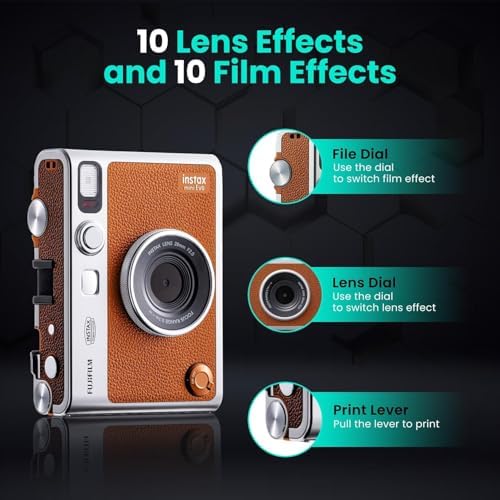 Fujifilm Instant Mini EVO Hybrid Camera Bundle with 20 Instant Film Sheets + 32GB Memory Card + Carrying Case + Flex Tripod + BluebirdSales Cleaning Cloth (Brown) - Image 4