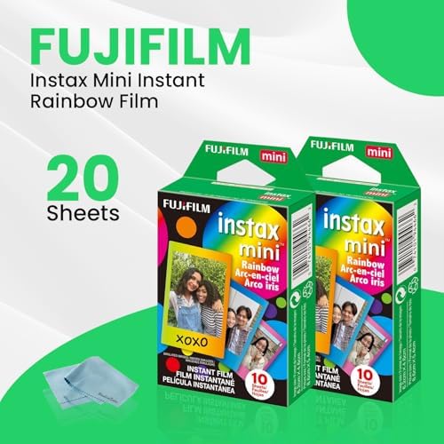 Fujifilm Instax Mini Instant Rainbow Film, 20 Sheets + BluebirdSales Mircrofiber Cleaning Cloth - Image 2