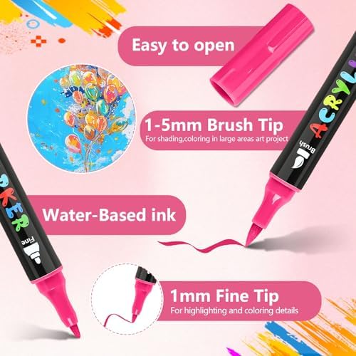 IVSUN Acrylic Paint Pens, 60 Colors Water-Based Dual Tip Paint Markers - Image 2