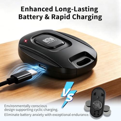 Bluetooth Camera Remote Shutter for iPhone and Android Smartphones, Rechargeable Wireless Phone Remote Control,Selfie Button for Photos and Videos, Charging Cable Included-Black - Image 2