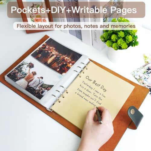 Photo Album 4x6 300 Pockets, Genuine Leather Photo Albums 300 Photos with Writing Space 40 Writing Paper, Family Wedding Travel Kids Graduation Ultrasound Baby Picture Album Scrapbook, Gifts, Green - Image 2