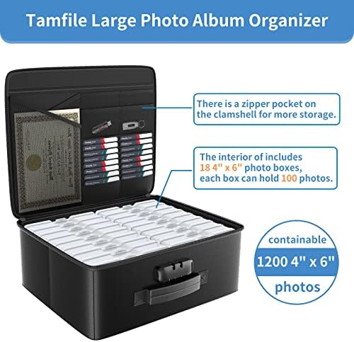 Fireproof Safe Photo Storage Box with 18 Inner 4" x 6" Clear Photo Cases, Portable Photo Organizer with Lock for Picture, Collapsible Photo Container with Handle and 18 Boxes 4 Sheet Label Stickers - Image 5