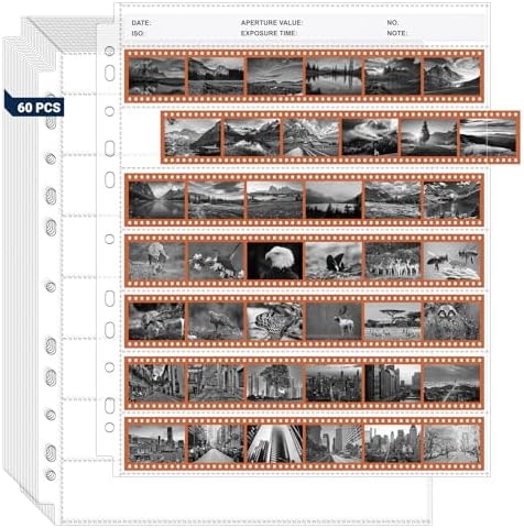 35mm Film Sleeve 135-7, Pack of 60 Acid Free 35mm Film Holder Film Negative Sleeves for Film Negative Storage, Up to 2520 Frames, with 4 Label Sheets by ENPOINT