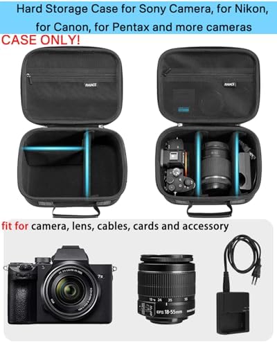 RAIACE Hard Case Compatible with Sony Alpha 7 II III IV/7R V Camera, for Nikon, for Canon, for Pentax and More. Mesh Pocket for Charger, Cables, Cards and Accessories. (case only) - Black - Image 2