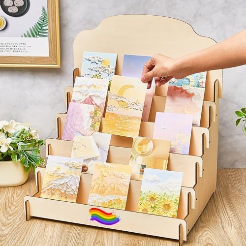 Barydat Greeting Card Display Stand Wooden, 15.8 x 13 x 17.7 Inch, Beige - Image 4