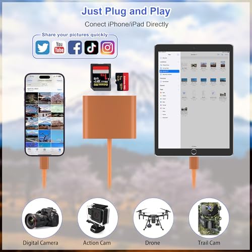 SD Card Reader for iPhone, Memory Card Reader with USB-C to Light-ning Adapter Plug and Play Trail Game Camera Micro SD Card Viewer Support SD/TF Card and USB for iPad No App Required (Terracotta) - Image 3