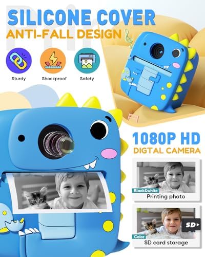 Kids Camera Instant Print with Dinosaur Silicone Case – 1080P Digital Toddler Camera, 3 Rolls Print Paper, Birthday for Boys Girls Age 3-8 (Blue) - Image 6