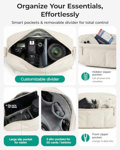 BAGSMART 2 in 1 Small Puffy Camera Sling Bag, Coffee Brown - Image 5