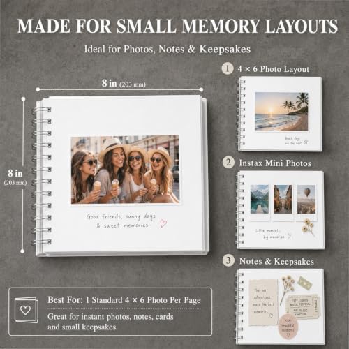 MARCADORUS White Scrapbook Album, 8 x 8 Inch Blank Scrap Book, 30 Sheets / 60 Pages (250gsm), Mini Memory Book with Ribbon, Acid Free & Archival Safe for Wedding, Travel and Guest Book. - Image 2