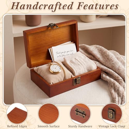 SiliFine Small Wooden Photo Storage Box Keepsake Box, Maple Red - Image 4