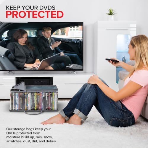 Stock Your Home DVD Storage Bags (Set of 4) Media Organizer Bag for DVDs, CDs, Blu Ray Disc, Movie Cases, VHS Box, Video Game Disks, Clear Plastic Holders with Carrying Handles and Zipper - Gray - Image 6