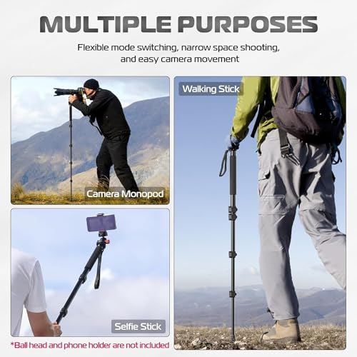 62 Inch Camera Monopod – Lightweight 4-Section Aluminum Travel Monopod with Safety Strap for DSLR, Mirrorless & Video Cameras - Image 5