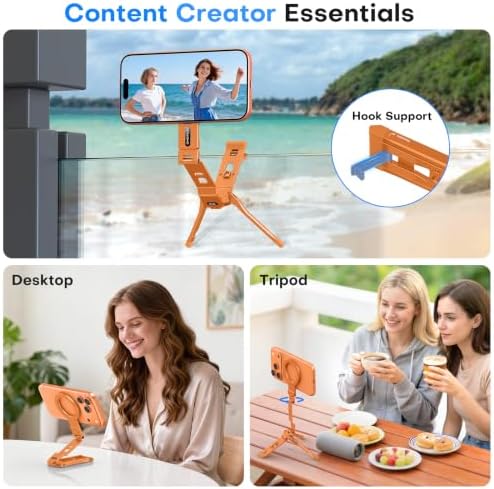 OMOTON TP03 [Ultra-Slim] 360° Rotating for MagSafe Tripod with Hook, Orange - Image 3