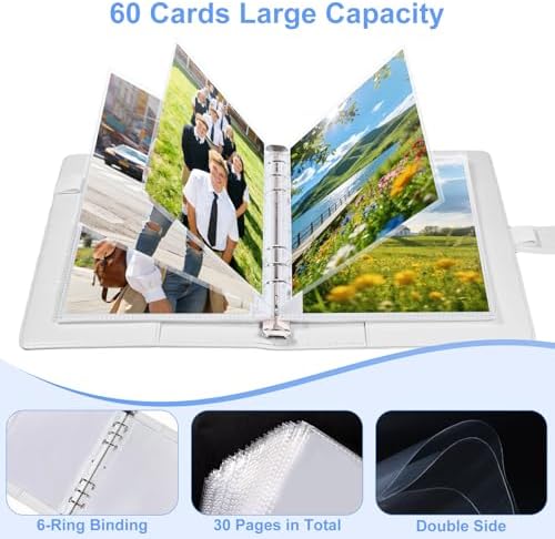 A5 PU Leather Photo Album with 60 Pockets, 5x7 Top Loading Double-Sided Sleeves, Adjustable 6 Ring Binder for Photos, Scrapbook & Keepsakes, White - Image 5