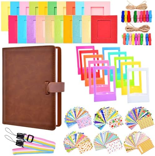 Sunmns Accessories Bundle Kit Compatible with Fujifilm Instax Mini 13 12 11 9 8 90 70 Instant Camera, Include Album, Film Stickers, Photo Frames, Hanging Frame, Strap (Brown) by Sunmns