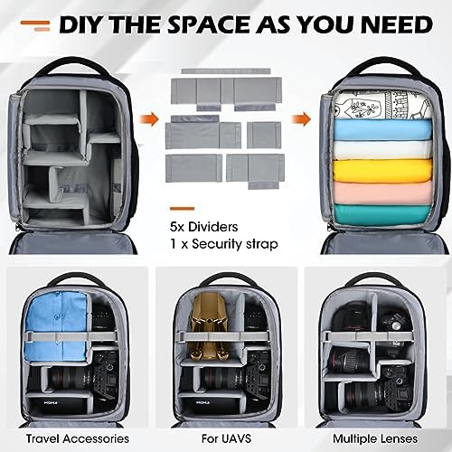SDYSM Camera Bag Backpack Professional for DSLR SLR Mirrorless Camera Waterproof Laptop Back Pack 14 Inch with Rain Cover Anti Theft Travel Case Large Capacity Photography Backpack Black - Image 6