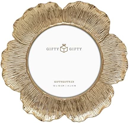 Circular Gold Floral Photo Frame / 4x4 In | For Tabletop Display | Perfect for Home Decor, Wedding, Graduation, Or Milestone Photos by GIFTYGIFTY