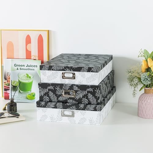 SLPR - Black and White Decorative Storage Boxes with Lids, Set of 3 - Image 4