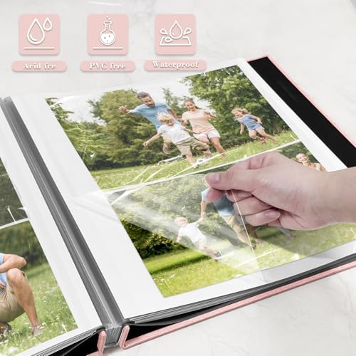Large Photo Album Self Adhesive with Picture Display Window, DIY Scrapbook Album for 4x6 8x10 Pictures, 40 Pages Light Pink Linen Cover Memory Book with Scraper and Metallic Pen - Image 4